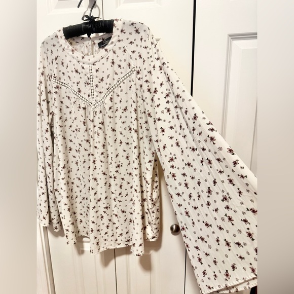 Plus 2X Boho Floral Blouse Cottagecore Peasant Top Lace Detail Flowy - Picture 2 of 7